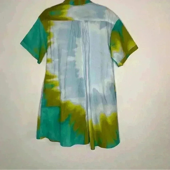 Tucker NYC safari shirtdress-seafoam chartreuse tie dye Oxford cotton sz m 8/10 - Picture 4 of 10